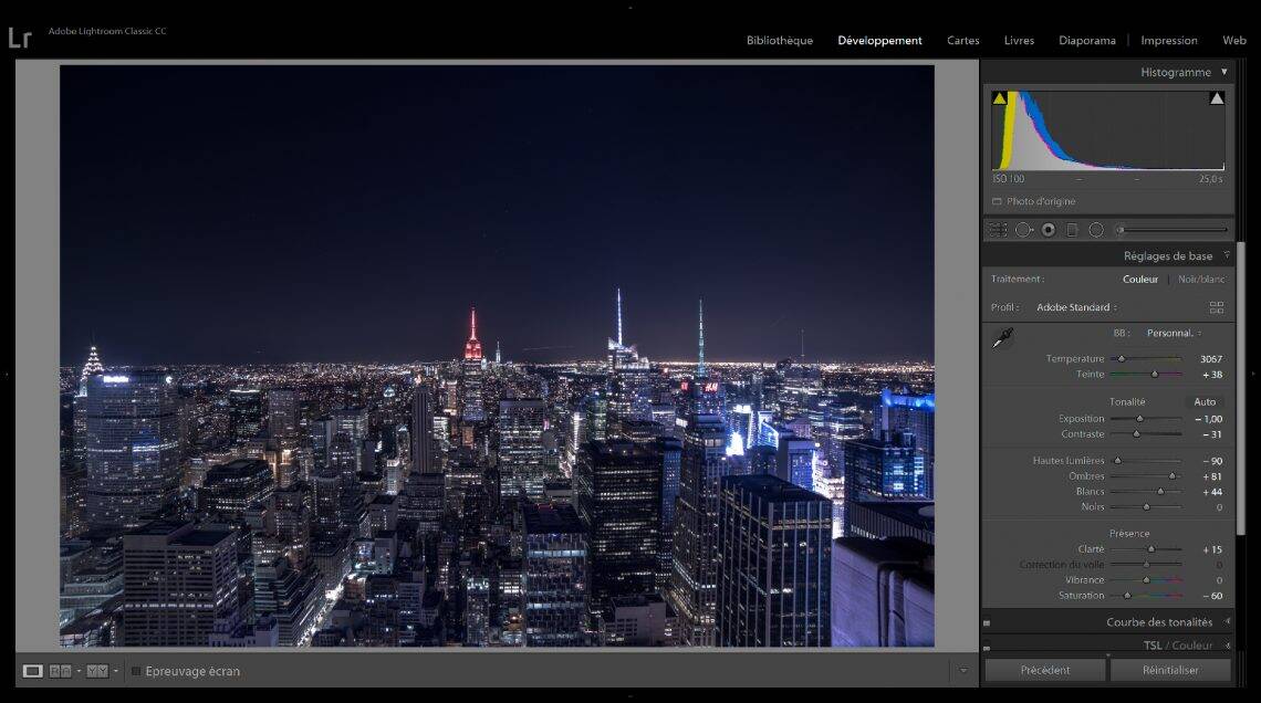 Réglages de base sur Lightroom