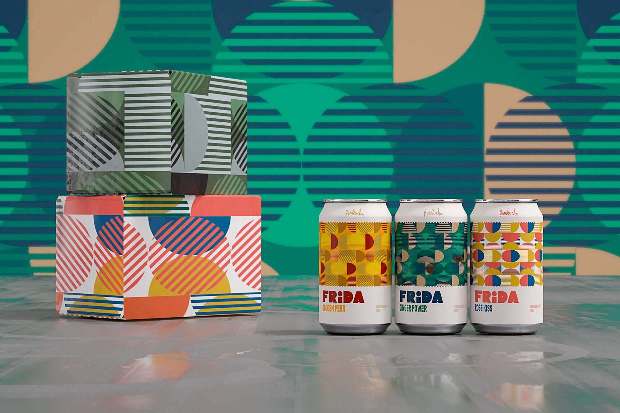 Gamme Frida Kombucha avec cartons.