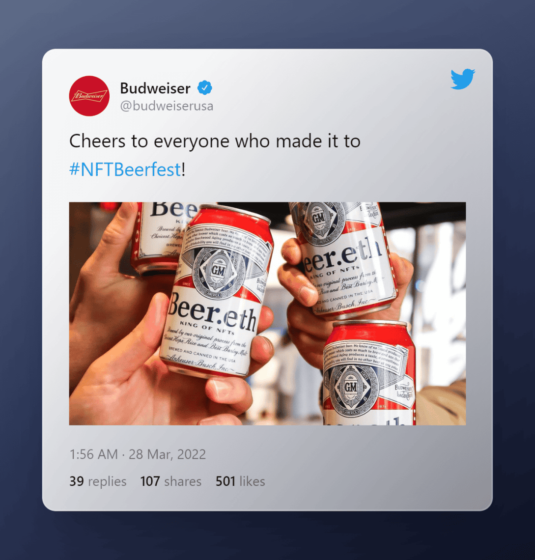 Tweet de Budweiser beer.eth