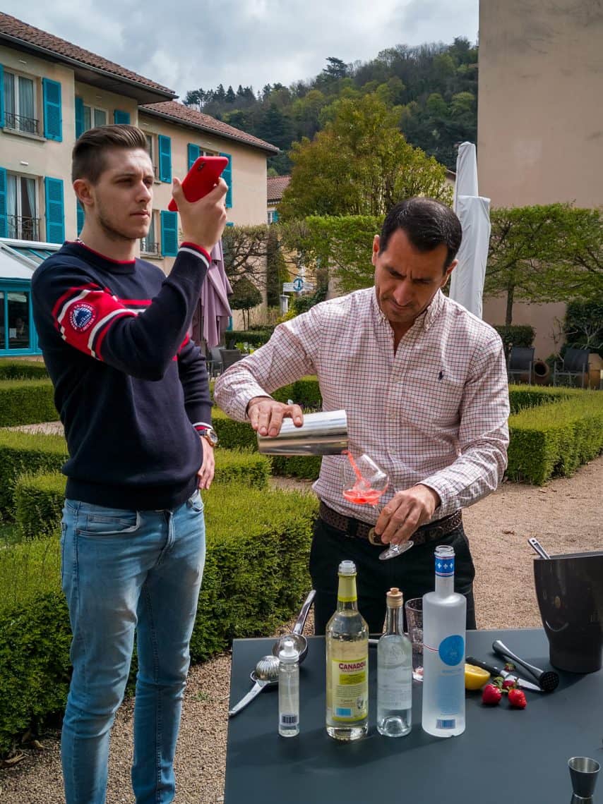 Lucas and Pierre the bartender, in action.