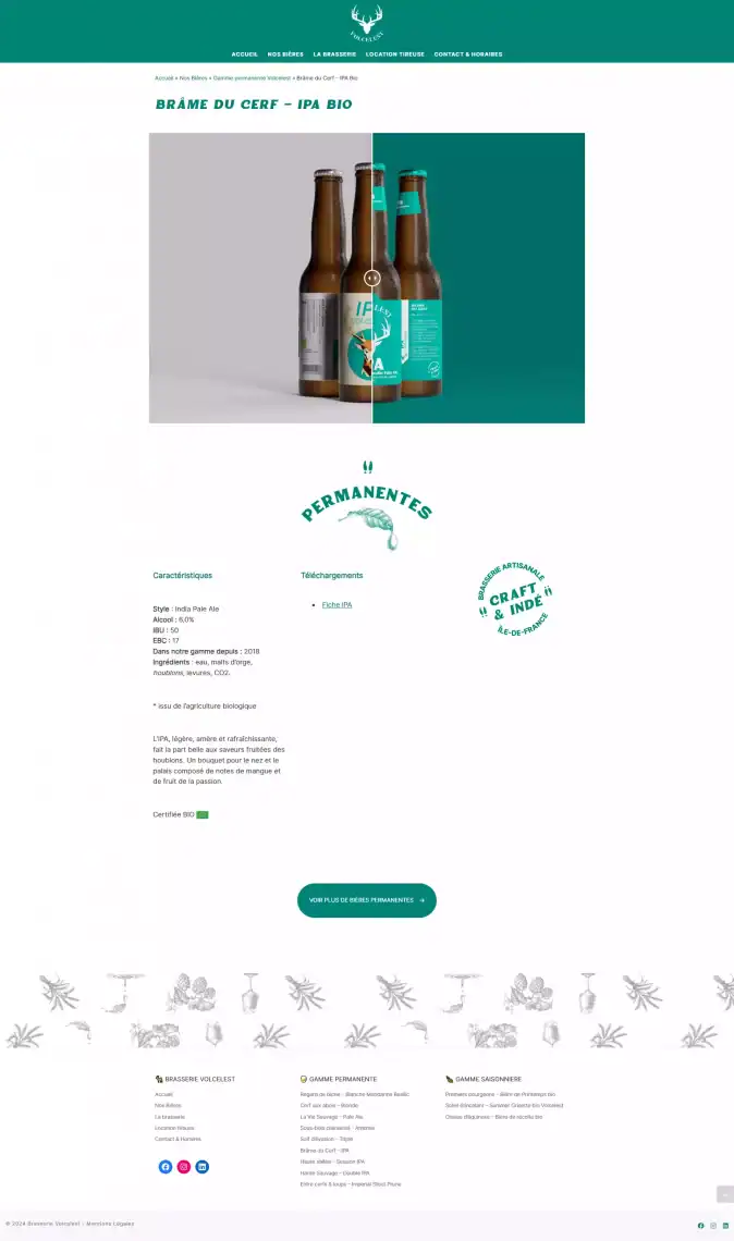 Site Internet Brasserie Volcelest - Page produit